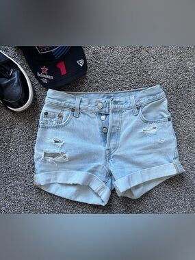 Levi’s 501 Denim Shorts Button Fly Distressed Light Wash